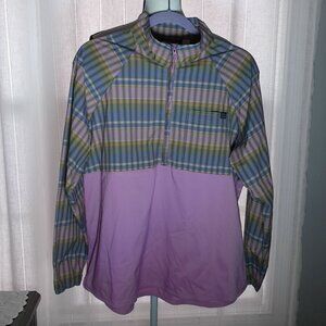 LL BEAN Long Sleeve 1/2 Zip-Up Collar Pink and 1/2 Plaid Windbreaker Jacket L